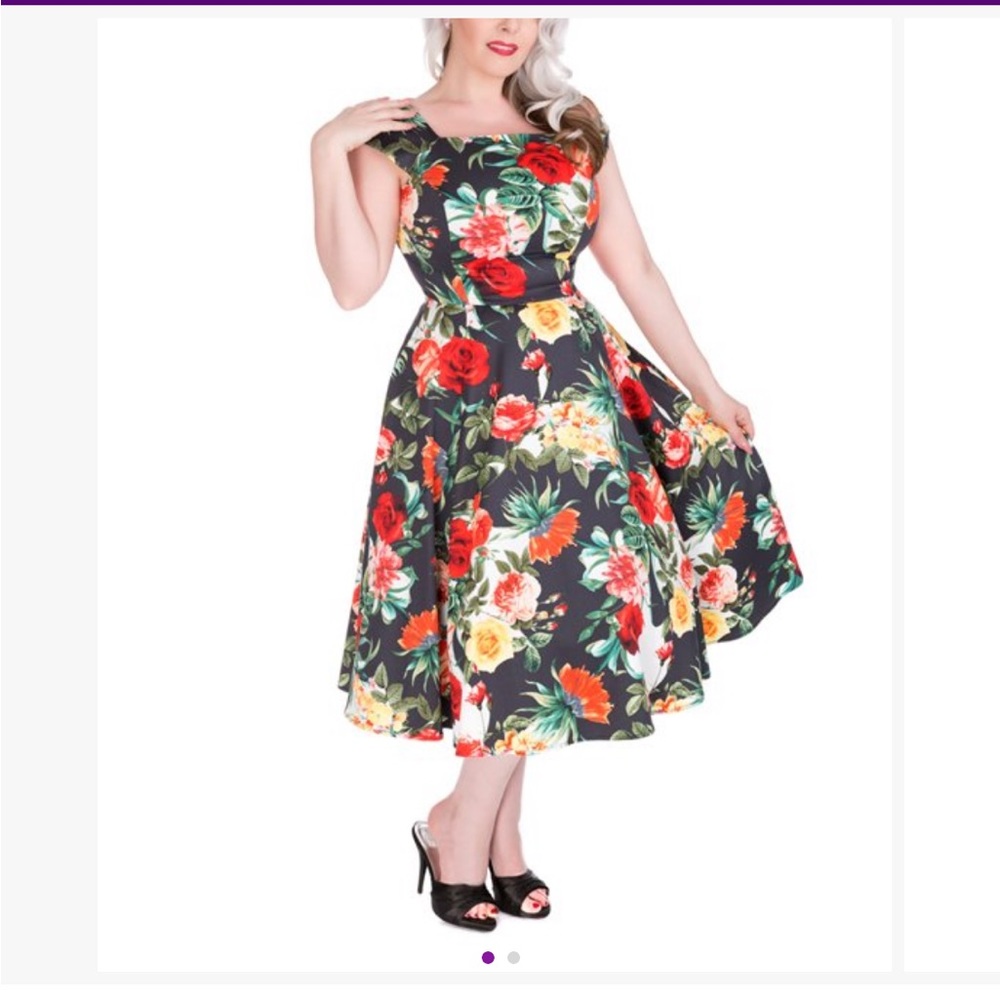 Floral dress, side zip pinup off shoulder
